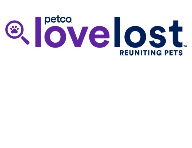 a paw inside a magnifying glass next to the words Petco Love Lost and reuniting pets