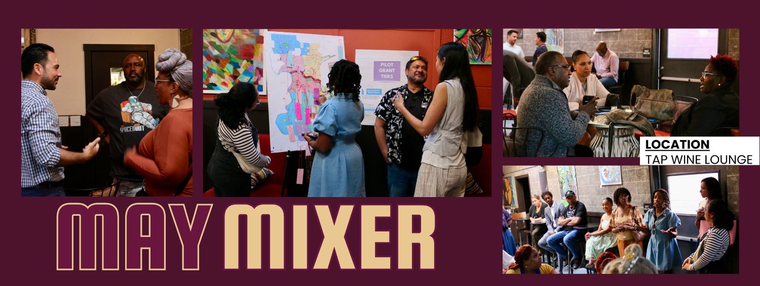 A photo collage of the May Mixer at Tap Wine Lounge