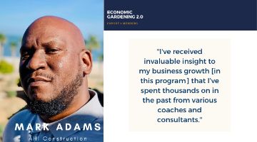 Photo of Mark Adams from AHI Construction next to the quote "I've received invaluable insight to my business growth in this program that I've spent thousands on in the past from various coaches and consultants"