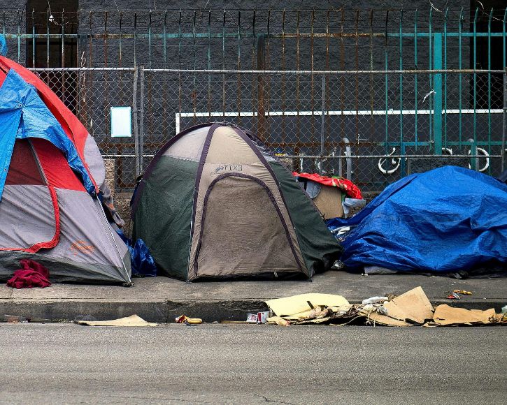 Tents on sidewalk