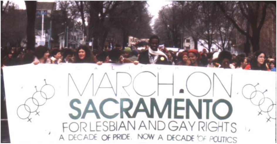 March on Sacramento for Gay Rights, black and white photo