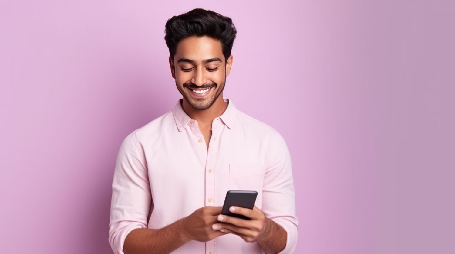 Man smilling at his cell phone