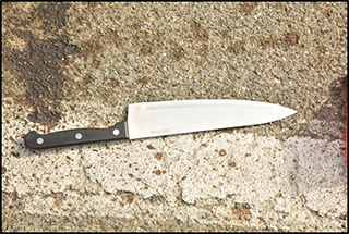Photo of a knife in the street, recovered near the suspect