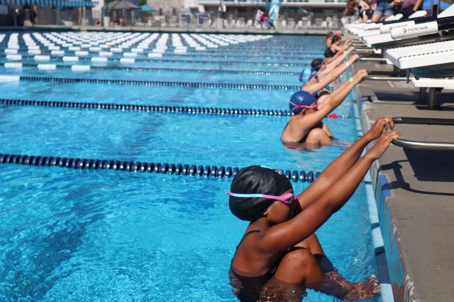 swim team about to dive in