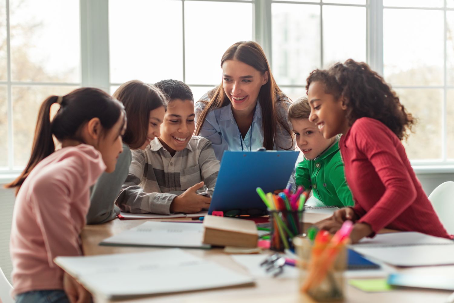 Teacher with kids